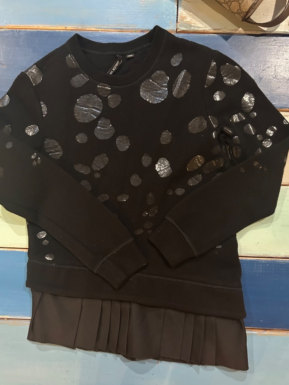 Neil Barrett Women’s XS Black Metallic Spot Pleated Hem Sweatshirt Made in Italy